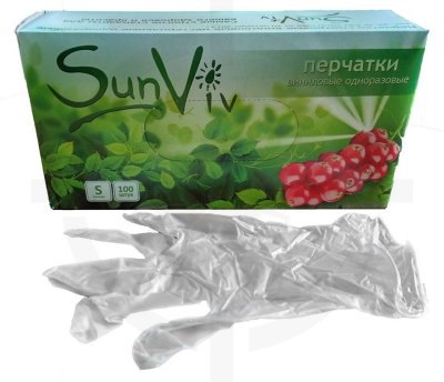Перчатки виниловые, бесцветные - SunViv, L